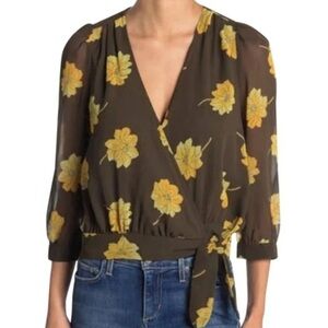 MADEWELL Effie Floral Wrap Top Olive Size M